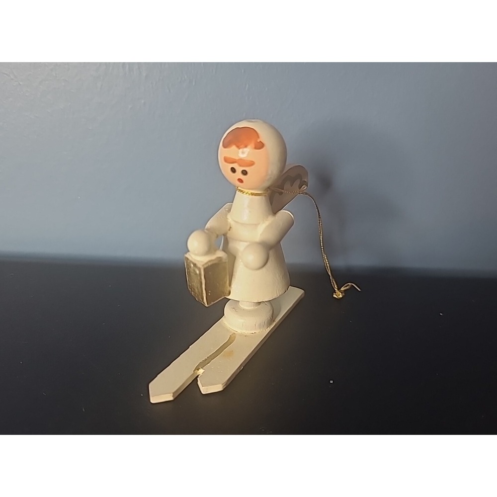 Skiing Angel Wood Ornament Vintage